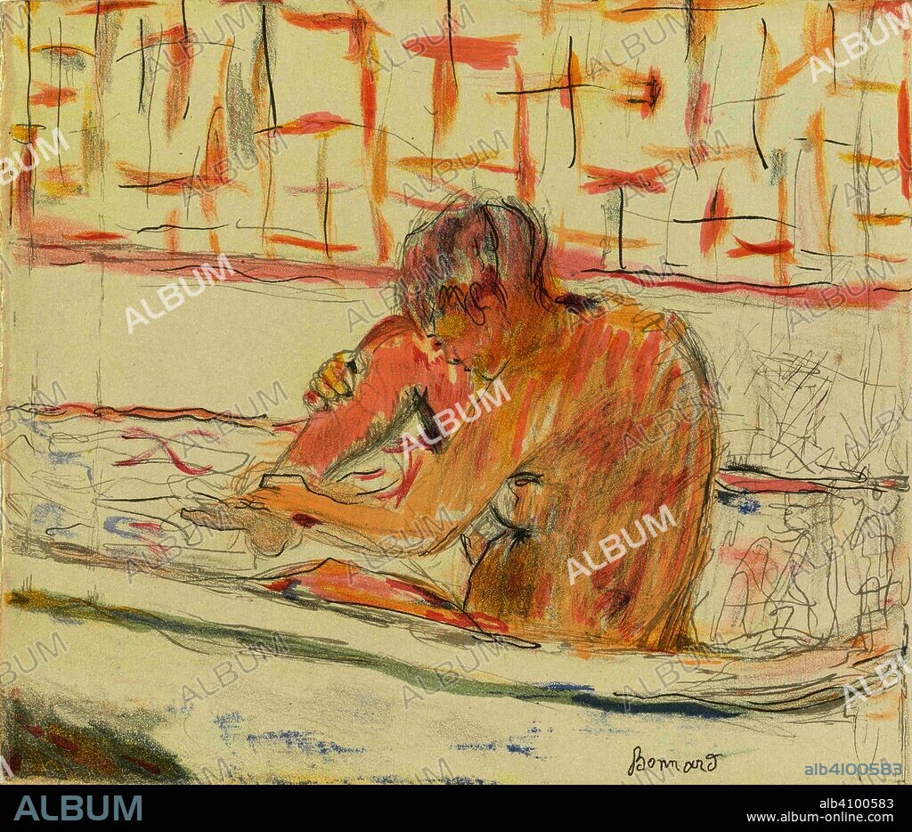 PIERRE BONNARD. Woman Sitting in her Bathtub (Femme assise dans sa baignoire), cover for the programme of a lecture by Maurice Chevalier, Cannes (14 August 1942). Dimensions: 25.1 cm x 32.6 cm, 25.1 cm x 32.6 cm.