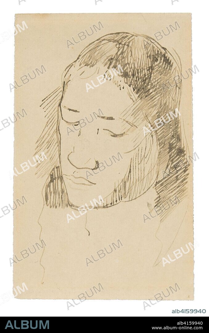 Head of a Tahitian Woman (recto), Sketches of Anatomical Details (verso). Paul Gauguin; French, 1848-1903. Date: 1891-1893. Dimensions: 140 × 88 mm. Pen and brown ink (originally purple) (recto); graphite (verso); on cream wove paper, discolored to tan (removed from a sketchbook). Origin: France.