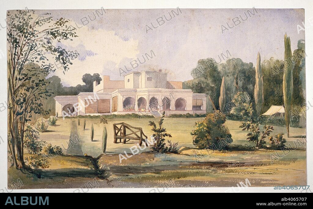 ALFRED FREDERICK POLLOCK HARCOURT. A bungalow. 1888. A bungalow, probably the Deputy Commissioner's house, Jullundur (Punjab). Watercolour.  Originally published/produced in 1888. . Source: WD 2605,.