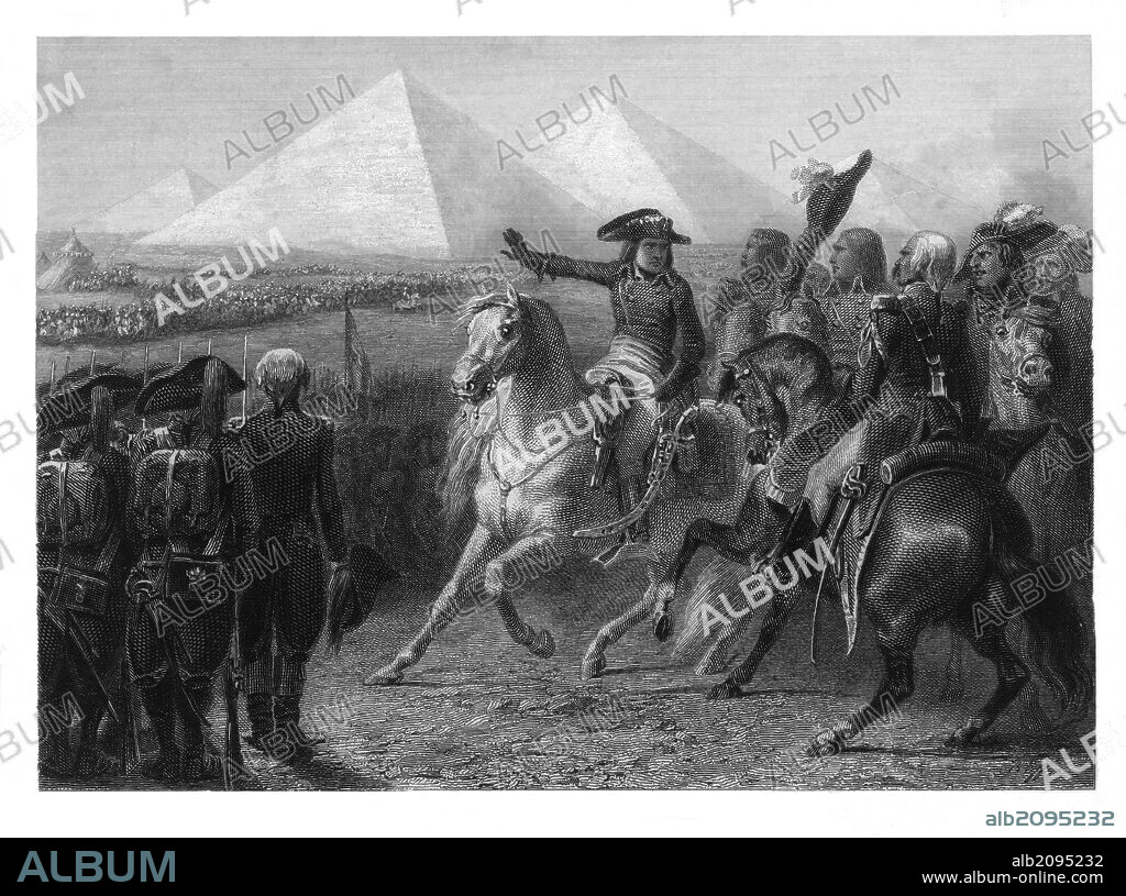 Francia. Batalla de las pirámides. El ejército de Napoleón Bonaparte se enfrenta a los mamelucos comandados por Mourad Bey,  año 1798.
