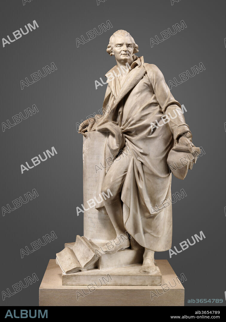 The Composer André-Ernest-Modeste Grétry (1741-1813). Artist: Jean-Baptiste Stouf (Belgian (active France), Paris 1742-1826 Charenton-le-Pont, France). Culture: French, Paris. Dimensions: Overall (confirmed): 67 1/4 x 36 1/4 x 30 5/8 in. (170.8 x 92.1 x 77.8 cm). Date: 1804-8.
Commissioned in 1804 by the Comte de Livry and placed in the Opéra Comique in 1809, where it remained until 1887.  Incised on the column are the names of forty-one of the sixty-odd operas composed by Grétry for the Opéra-Comique and the Académie de Musique.  The informality of Grétry's costume and pose links this work to 18th century depictions of men of inspiration and genius, such as Handel's Roubiliac.