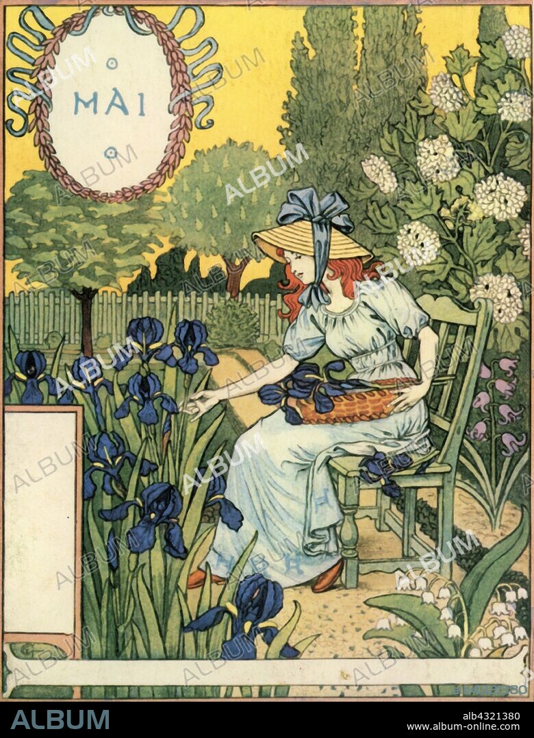 EUGENE SAMUEL GRASSET. 'Mai', 1896. From "Calendrier la Belle Jardinière", by Eugène Grasset. [Paris, 1896].