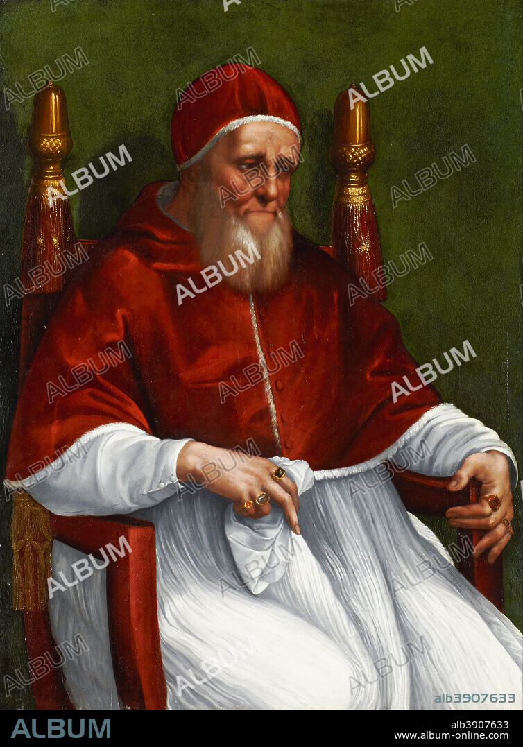 RAPHAEL. Portrait of Pope Julius II. Date/Period: 1511/1512. Oil on poplar wood. Height: 105.6 cm (41.5 in); Width: 78.5 cm (30.9 in).