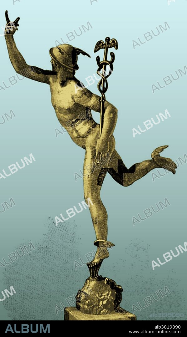 Mercury was a messenger who wore winged sandals and a god of trade, thieves, and travel, the son of Maia Maiestas and Jupiter in Roman mythology. His characteristics and mythology were borrowed from the analogous Greek god, Hermes. Mercury has influenced the name of many things in a variety of scientific fields, such as the planet Mercury, and the element mercury. The word mercurial is commonly used to refer to something or someone erratic, volatile or unstable, derived from Mercury's swift flights from place to place. He is often depicted holding the Caduceus in his left hand.