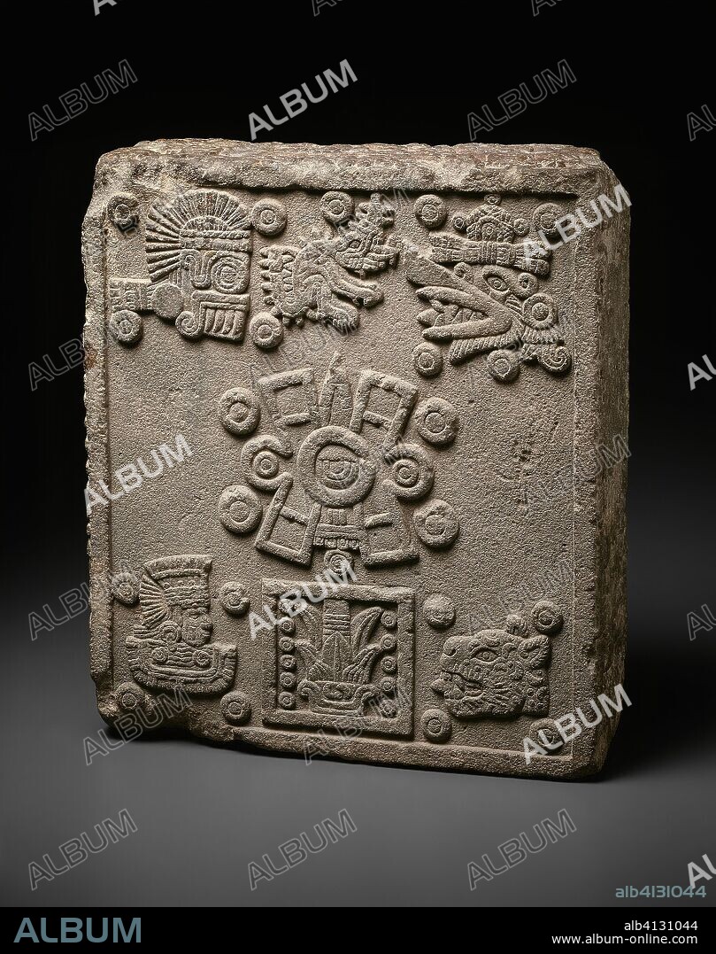 AZTEC (MEXICA) (CULTURE). Coronation Stone of Motecuhzoma II (Stone of the Five Suns), Coronation Stone of Moctezuma II ("Stone of the Five Suns"), Stone of the Five Suns. Aztec (Mexica); Tenochtitlan, Mexico. Date: 1503. Dimensions: 55.9 × 66 × 22.9 cm (22 × 26 × 9 in.). Basalt. Origin: .