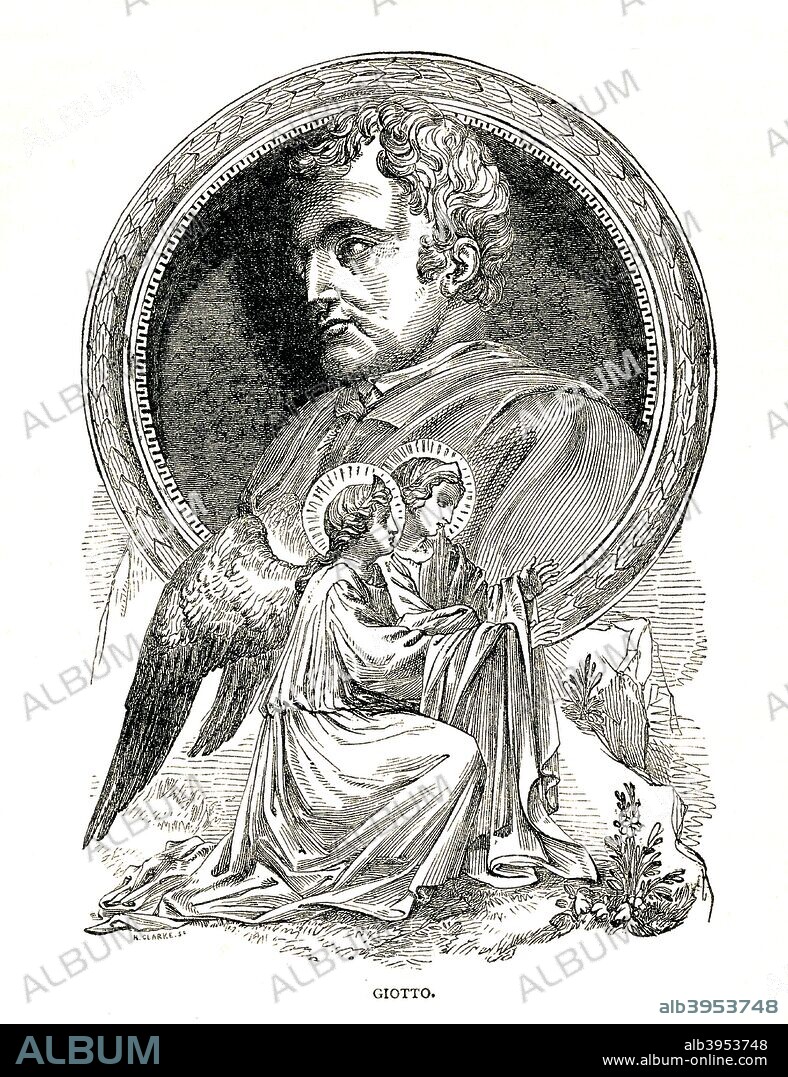 'Giotto di Bondone', (1266/7-1337), Italian (Florentine) painter and architect, 1893. From The Pictorial Treasury of Famous Men and Famous Deeds published by Frederick Warne and Co. [London and New York, 1893].