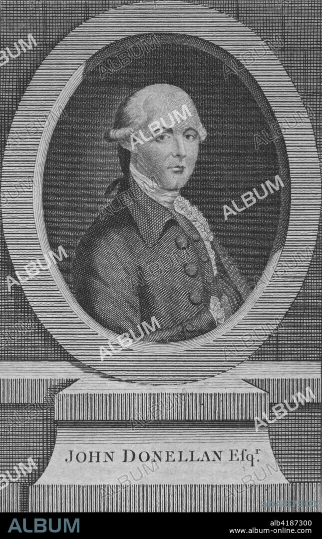 'John Donellan Esq.', c1780. Portrait of Captain John Donellan who was executed for murder. In 1780, Sir Theodosius Boughton was suffering from syphilis and was being treated with mercury, one of the few treatments available at the time. He died in convulsions, and his brother-in-law, Captain John Donellan, was tried at the assizes at Warwick, and convicted of poisoning him. Their were irregularities during the trial, however, and it is still not clear whether or not Donellan was guilty. Being married to Boughton's sister, he stood to inherit on Boughton's death. [J. Hinton, Paternoster Row, London].