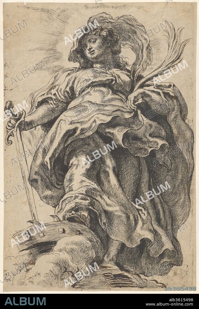 Saint Catherine of Alexandria. Artist: Peter Paul Rubens (Flemish, Siegen 1577-1640 Antwerp). Dimensions: Sheet, trimmed nearly to platemark: 12 1/8 × 7 3/4 in. (30.8 × 19.7 cm). Date: ca. 1620.