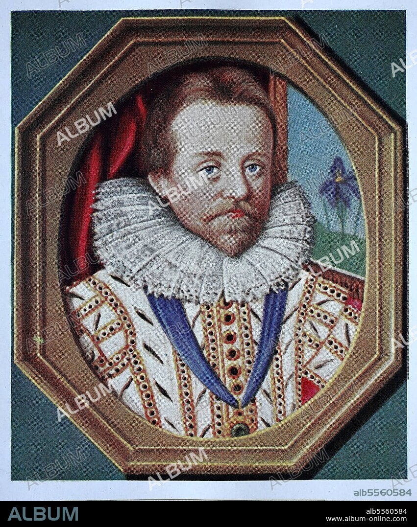 James VI, James Charles Stuart, 19. Juni 1566, 27. März 1625, war vom 24. Juli 1567 König von Schottland als James VI und vom 24. März 1603 König von England und Irland als James I aus der Vereinigung der schottischen und englischen Kronen, Historisch, digitale Reproduktion einer Originalvorlage aus dem 19. Jahrhundert.