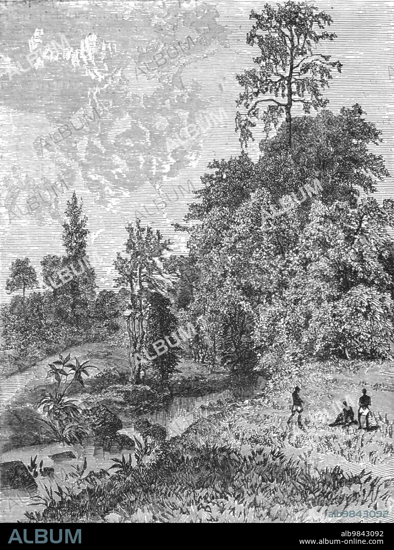 'View near Tchelga, Abyssinian plateau; A journey through Soudan and Western Abyssinia, with Reminiscences of Captivity', 1875.From, 'Illustrated Travels' by H.W. Bates. [Cassell, Petter, and Galpin, c1880, London].