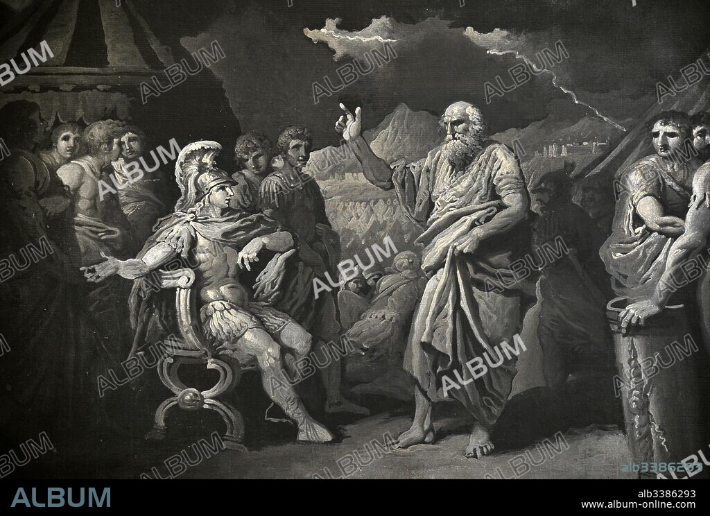El adivino Calcas explicando las razones del enfado del dios Apolo a Aquiles. Obra realizada por el artista polaco-lituano Franciszek Smuglewicz (Pranciskus Smuglevicius, 1745-1807). Vilnius Picture Gallery. Vilnius. Lituania.