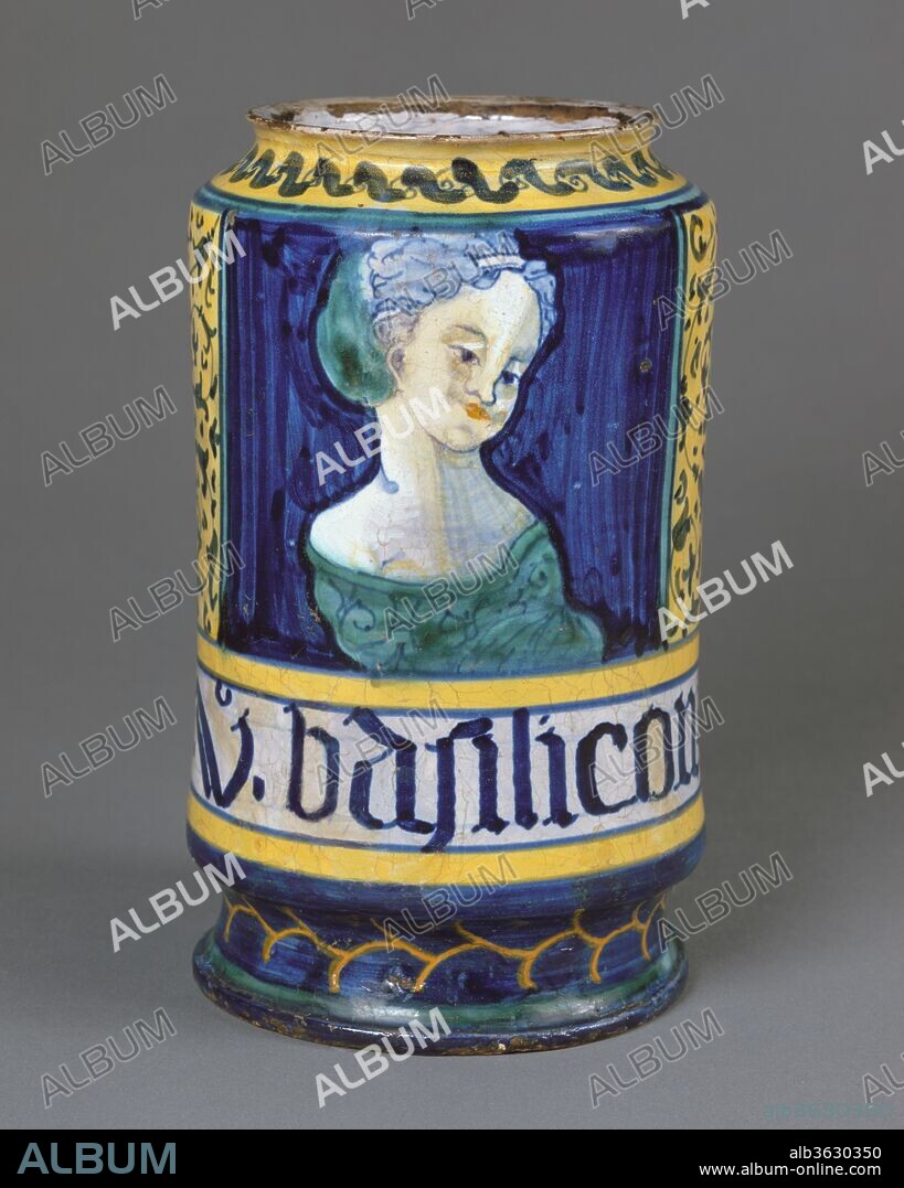 Apothecary jar (albarello). Culture: Italian, Castelli. Dimensions: Height: 7 11/16 in. (19.5cm). Date: ca. 1530-40.