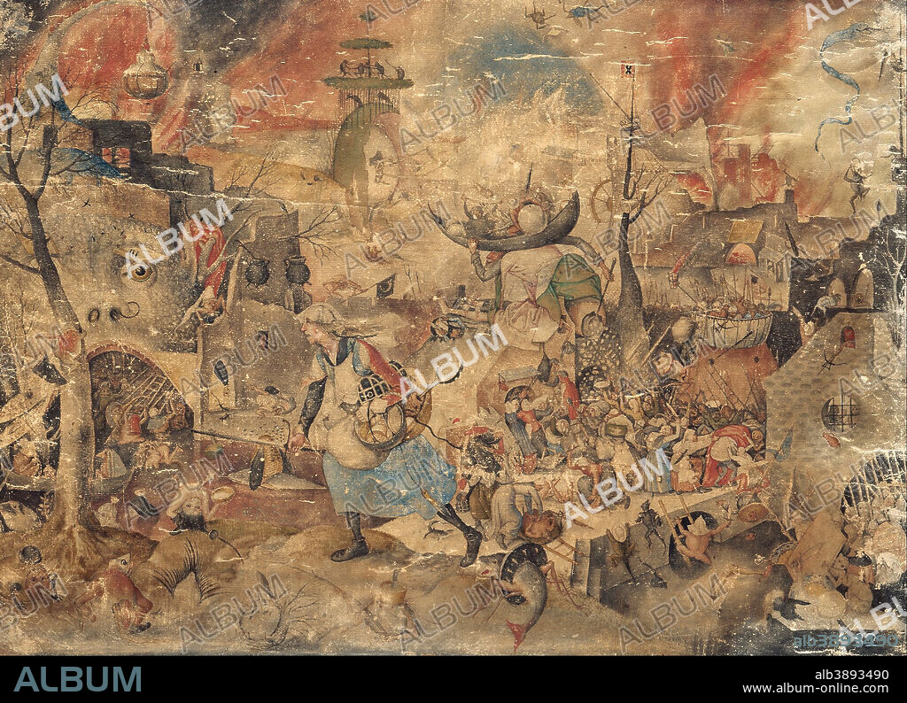PIETER BRUEGHEL THE ELDER. Dulle Griet (Mad Meg). Date/Period: 1561. Pen and brown ink, gouache, on yellowigh paper. Feder in braun, Gouache, auf gelblichem Papier. Height: 390 mm (15.35 in); Width: 534 mm (21.02 in).