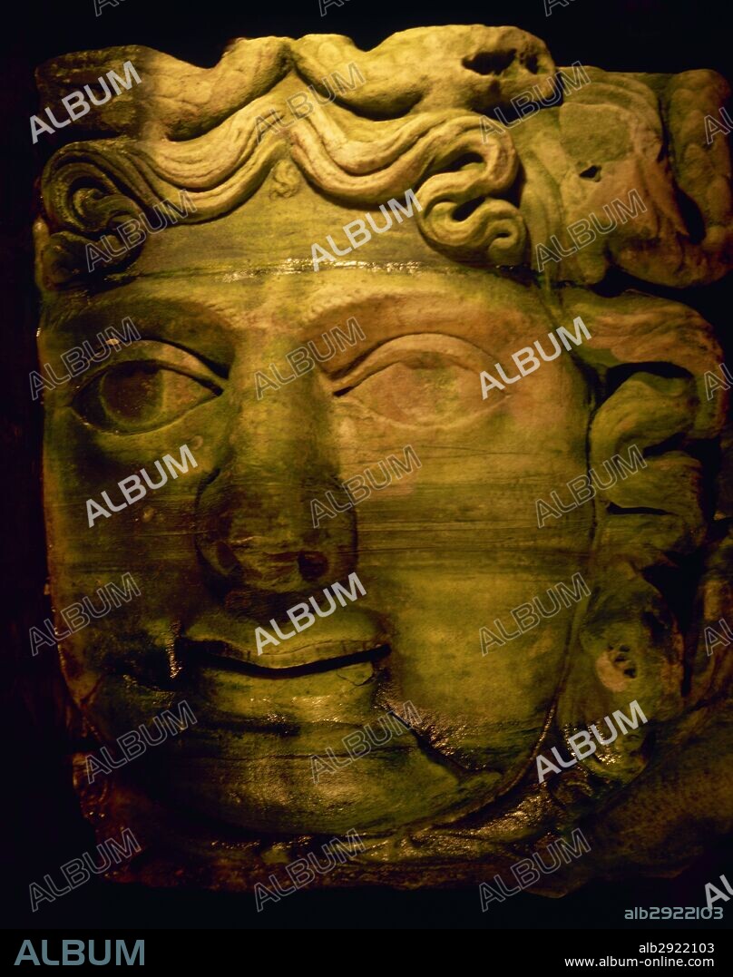Turkey. Istanbul. The Basilica Cistern. Head of medusa. Pedestal.
