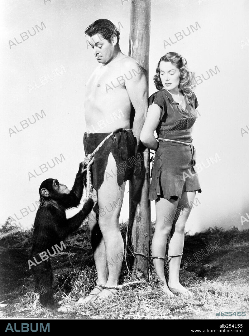 BRENDA JOYCE y JOHNNY WEISSMULLER en TARZÁN Y LAS SIRENAS, 1948 (TARZAN AND THE MERMAIDS), dirigida por ROBERT FLOREY. Copyright RKO.