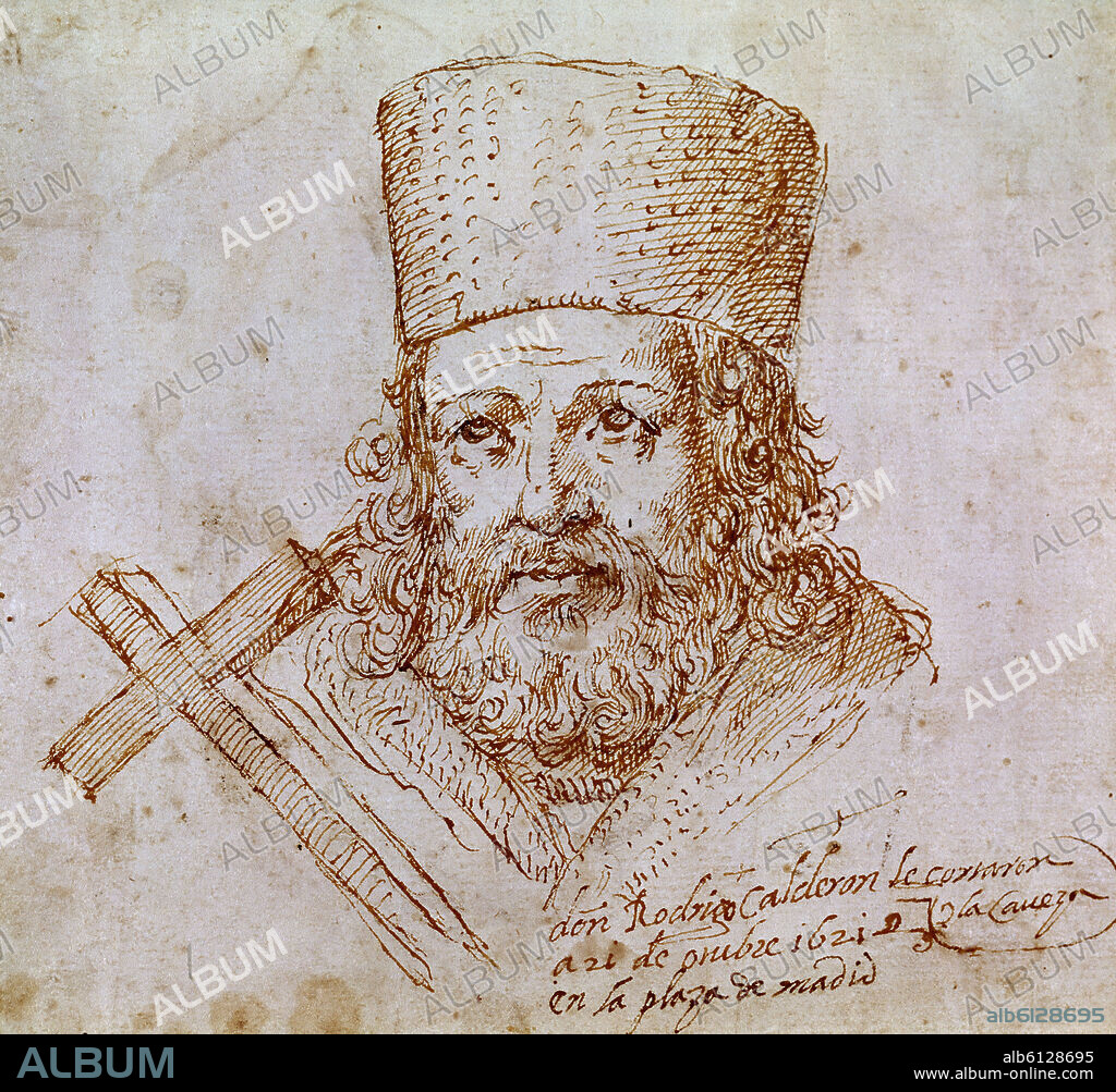 RODRIGO CALDERON SECRETARIO DE FELIPE III ANTES DE SU EJECUCION EL 21/10/1621 EN LA PLAZA MAYOR DE MADRID - DIBUJO - SIGLO XVII.