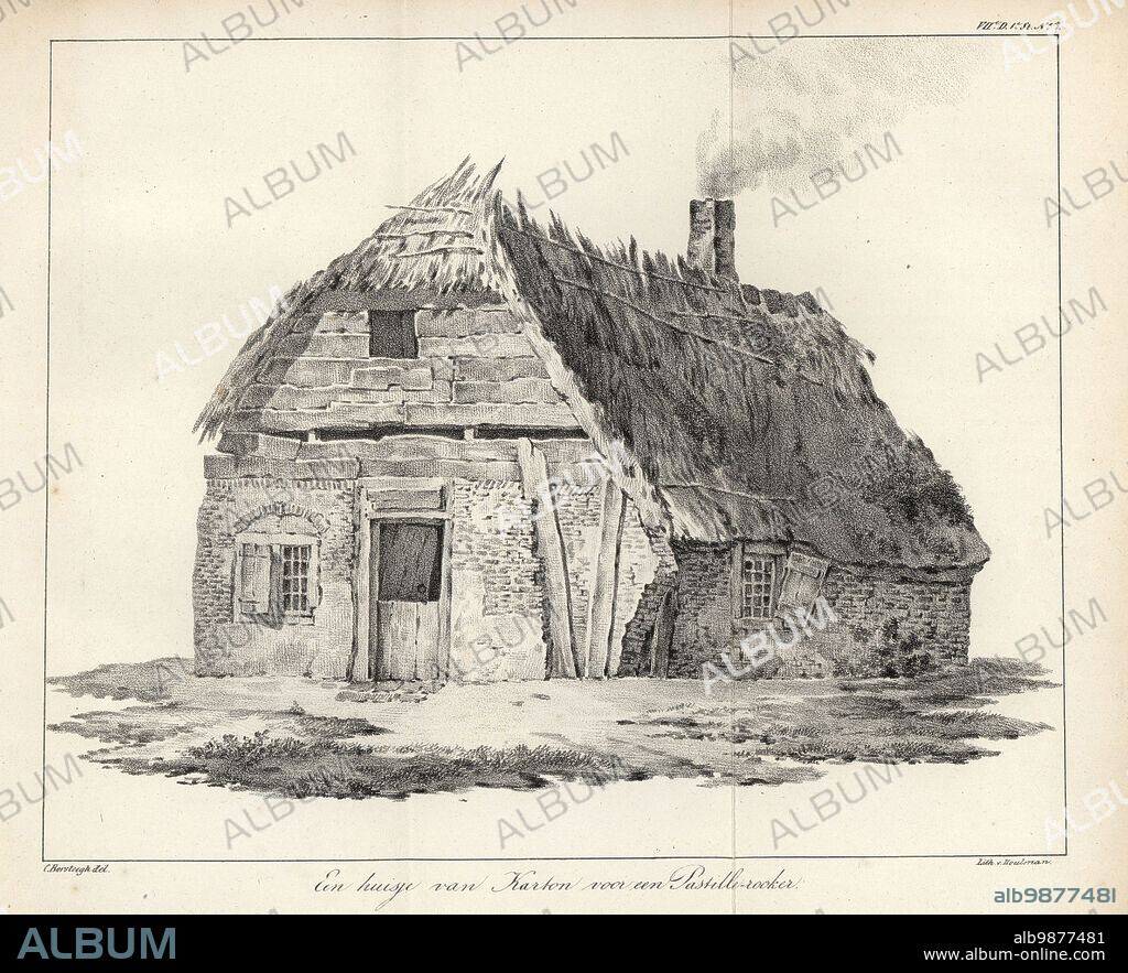 Design for a derelict house made of cardboard for pastilles. Lithograph by van Houtman after an illustration by Cornelis Borsteegh from Anna Barbara van Meertens Penelope, Or Maandwerk aan het Vrouwelijk Geslacht Toegewijd (Penelope, Monthly Magazine dedicated to the Female Sex), G.J.A. Beijerinck, Amsterdam, 1821. Van Meerten was an educator, writer and pioneer in womens rights in Holland.