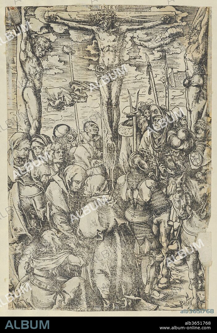 LUCAS CRANACH L'ANCIEN. Two prints: The Crucifixion on recto and Christ Bearing the Cross on verso, from The Passion. Artist: Lucas Cranach the Elder (German, Kronach 1472-1553 Weimar). Dimensions: Sheet: 13 1/8 × 9 5/8 in. (33.3 × 24.5 cm)
Image: 9 11/16 × 6 3/8 in. (24.6 × 16.2 cm).