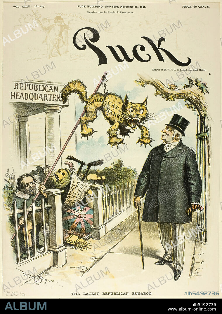 WILLIAM ALLEN ROGERS. The Latest Republican Bugaboo, from Puck, published November 2, 1892.