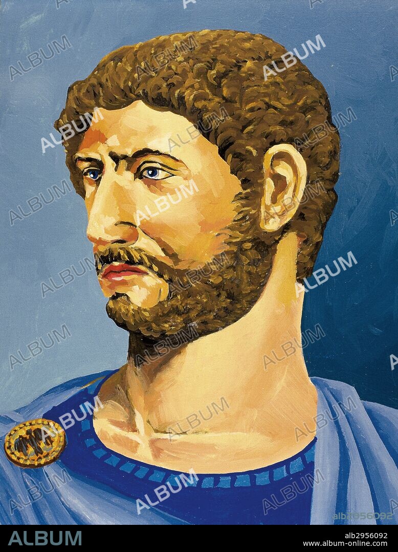 Hadrian (76-138). Roman emperor.  Watercolor.