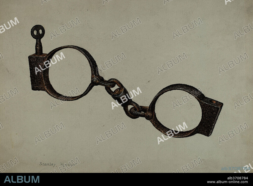 STANLEY MAZUR. Slave Handcuffs. Dated: c. 1938. Dimensions: overall: 24.5 x 35.7 cm (9 5/8 x 14 1/16 in.). Medium: watercolor, colored pencil, and graphite on paperboard.