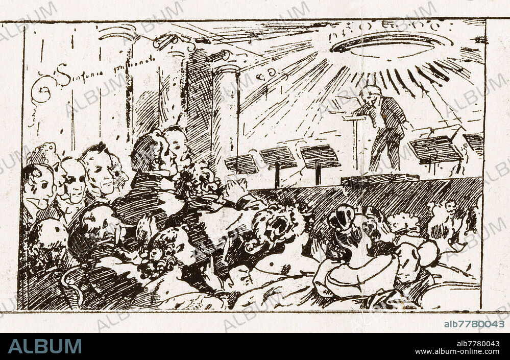 Lachner, Franz; Komponist; 1803-1890. "Lachner nach der Aufführung seiner Sinfonia passionata im Abschiedskonzert vor der Abreise nach Mannheim" (1834). Zeichnung, 1862, von Moritz von Schwind (1804-1871). Ausschnitt aus der sog. "Lachner-Rolle", Länge 12 m. Wien, Wien Museum.