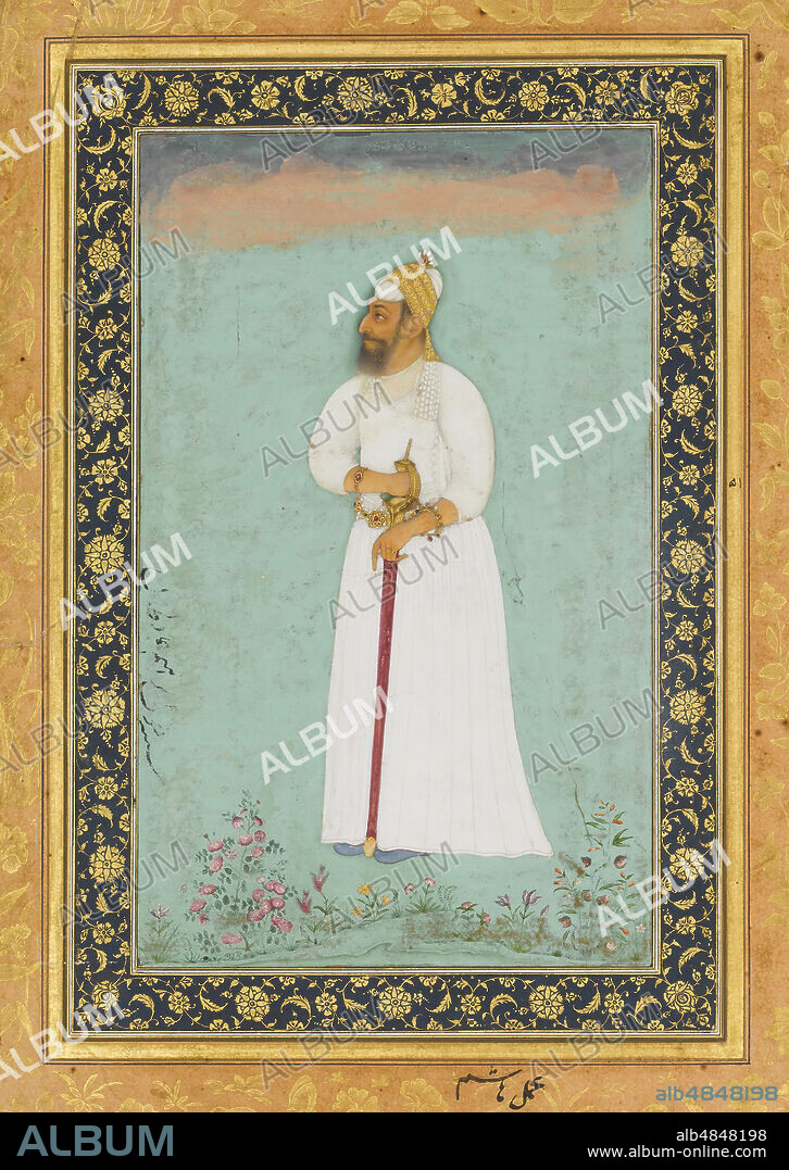 HASHIM and MIR 'ALI HARAVI. Portrait of Ibrahim 'Adil Shah II of Bijapur, Folio from the Shah Jahan Album, verso: ca. 1620; recto: 1534 or later.