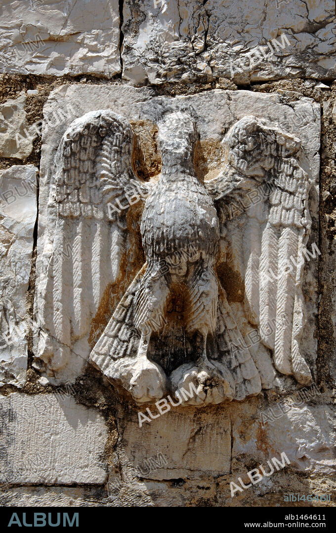 BYZANTINE ART. REPUBLIC OF ALBANIA. St. Nicholas Church, built in the XIII and remodeled in the eighteenth and nineteenth centuries. Relief with an eagle. Mesopotam.