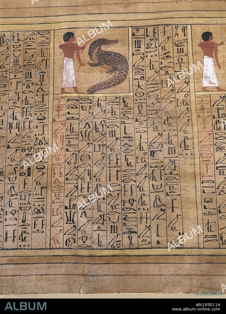 ARTE EGIPCIO. Fragmento de un PAPIRO con escritura jeroglífica. Museo Egipcio de Turín. Italia.