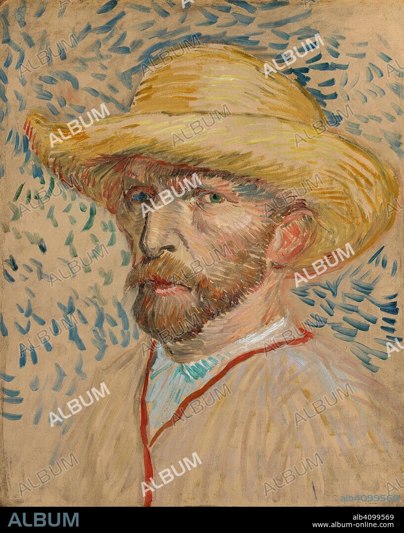 VINCENT VAN GOGH. Self-Portrait with Straw Hat. Date: August-September 1887, Paris. Dimensions: 40.9 cm x 32.8 cm, 53.5 cm x 46 cm.