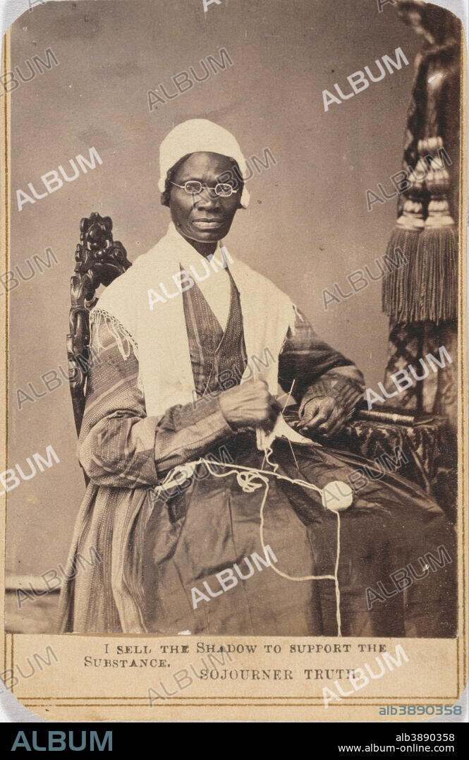 UNIDENTIFIED ARTIST. Sojourner Truth. Date/Period: 1864. Photograph. Albumen print. Height: 83 mm (3.26 in); Width: 57 mm (2.24 in).