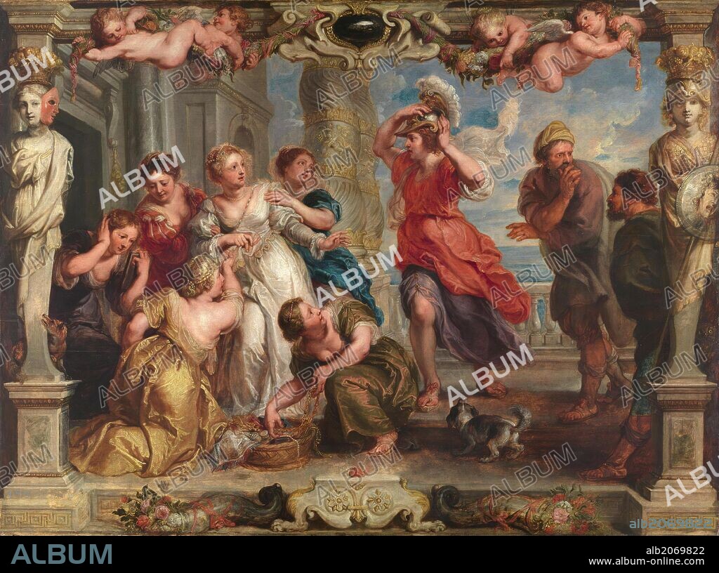 PETER PAUL RUBENS (y taller). Pedro Pablo Rubens (y taller) / 'Aquiles descubierto por Ulises entre las hijas de Licomedes', 1630-1635, Escuela Flamenca, Óleo sobre Tabla, 107,5 cm x 145,5 cm, P02455.