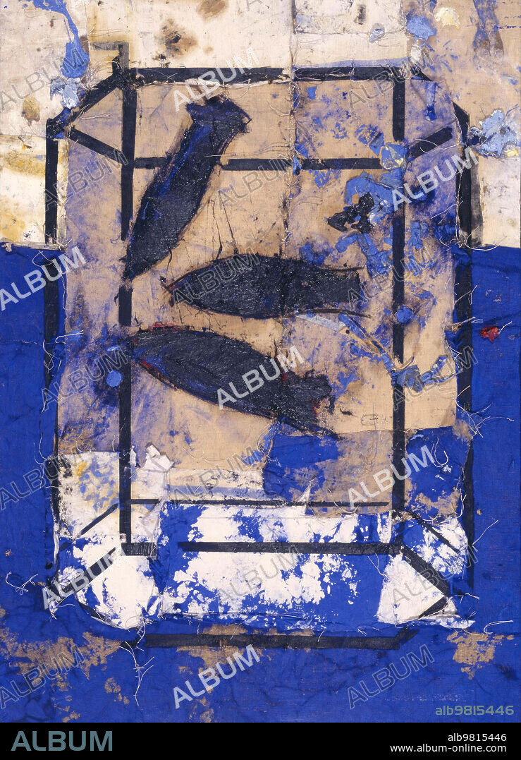 MANUEL VALDES BLASCO and MANOLO VALDÉS. Manuel Valdés/ Peces azules, 1997. Óleo sobre arpillera. 226 x 162 cm.