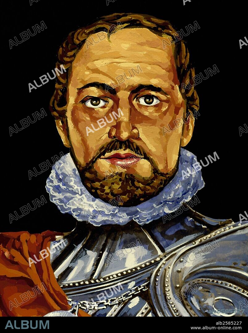 BAZAN, Alvaro de (Marqués de Santa Cruz) (Granada 1526-Lisboa,1588). Marino español. Dirigió la toma de Túnez. En Lepanto mandó las naves de reserva. Fue nombrado jefe de la "Armada Invencible" en 1588. Acuarela.