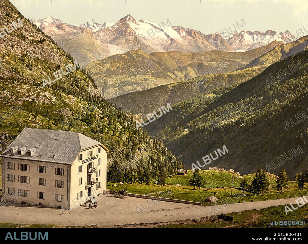 Simplon Pass, Hotel Bellevue, Valais, Alps of, Switzerland, between ca. 1890 and ca. 1900., Color, 1890-1900.