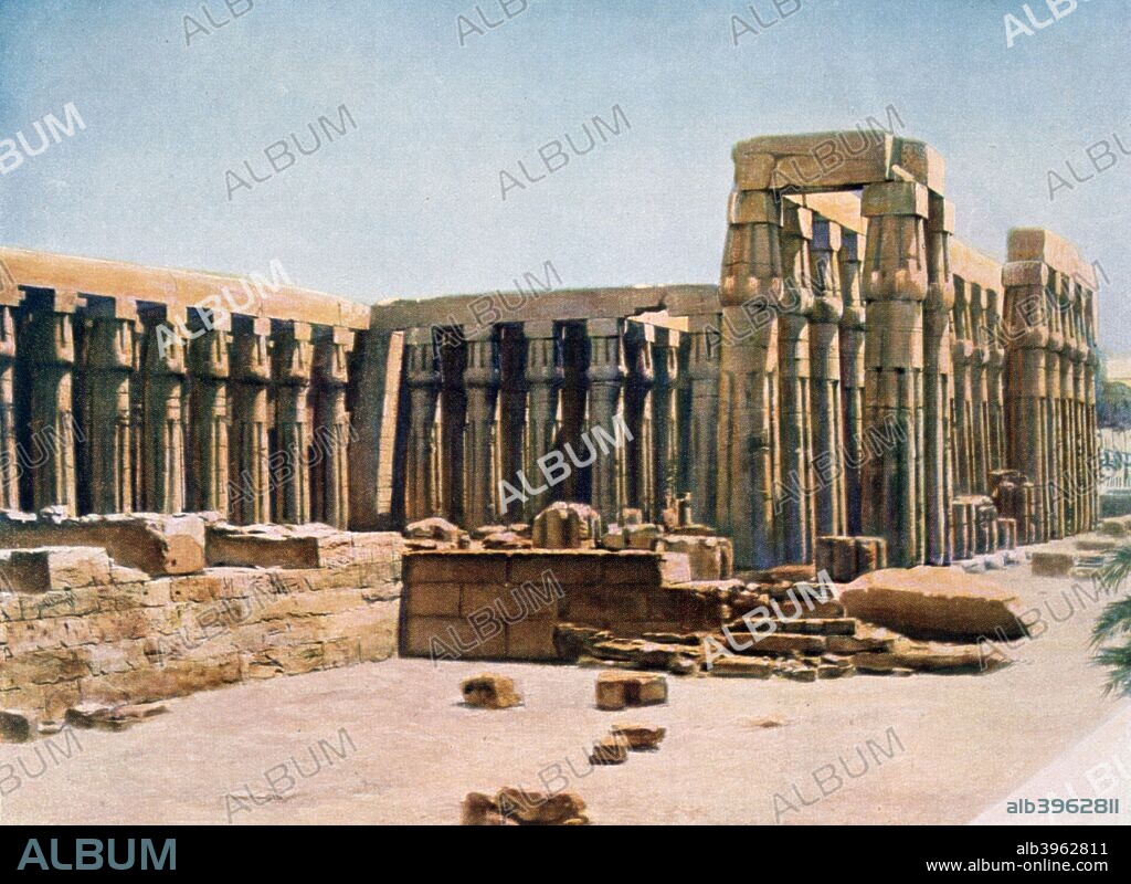 The Colonnade of Amenhotep III, Temple of Luxor, Egypt, 20th century. The construction of Luxor Temple was begun by Amenhotep III in the 14th century BC. It included this 100 metre long processional colonnade of 14 papyrus capital columns.