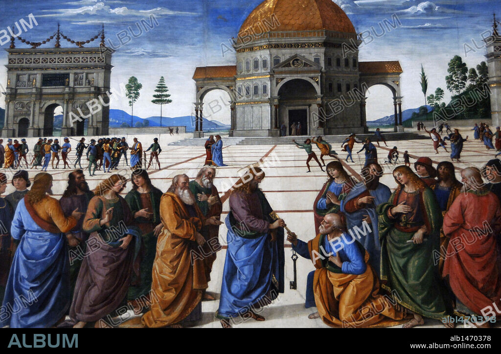 Pietro Perugino (1450-1523). Italian painter. The Delivery of the Keys, 1481-1482. Lateral fresco. Sistine Chapel. Vatican Museums. Vatican City.