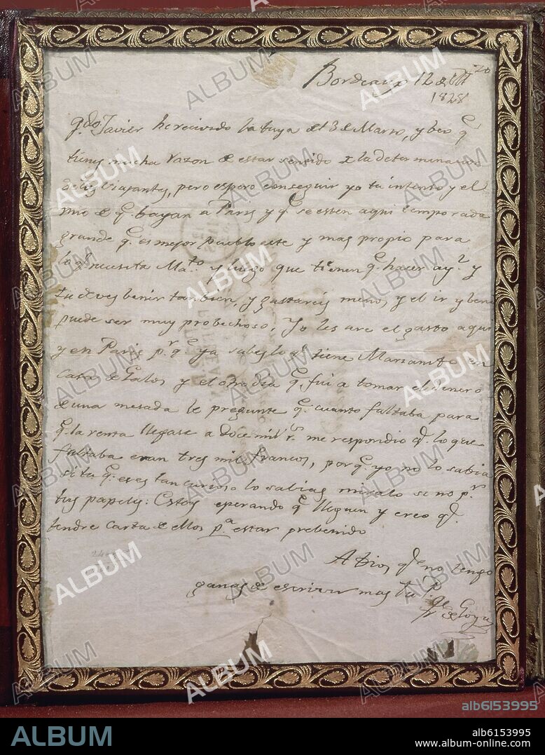 FRANCISCO GOYA Y LUCIENTES DE (1746-1828). CARTA DE GOYA A JAVIER DESDE BURDEOS - 1828.