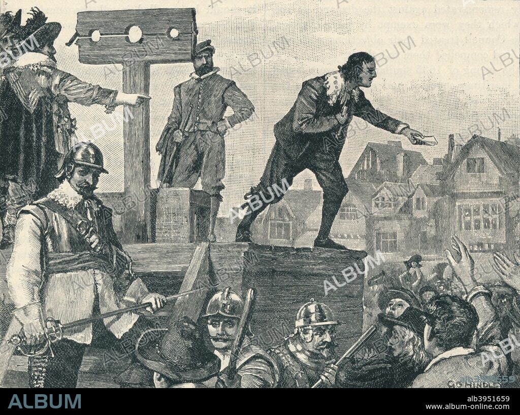 'John Lilburne on the pillory at Westminster, 1638 (1905). Lilburne (1614-1657) was an English Leveller who campaigned for what he described as `freeborn rights` which every human being was born with. From Cassell's History of England, Vol. II, [Cassell and Company, Limited, London, Paris, New York & Melbourne, 1905].