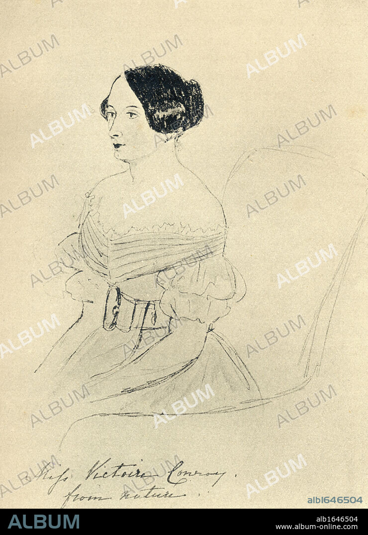 Victoire Conroy, daughter of John Conroy, comptroller to the Duchess of Kent. From a sketch by Princess Victoria. From the book "The Girlhood of Queen Victoria" 1832-1840. Published in London 1912.