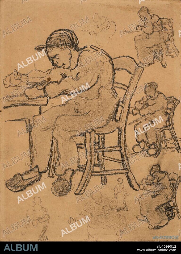 VINCENT VAN GOGH. Sketches of Figures Seated at a Table. Date: March-April 1890, Saint-Rémy-de-Provence. Dimensions: 31.9 cm x 23.9 cm.