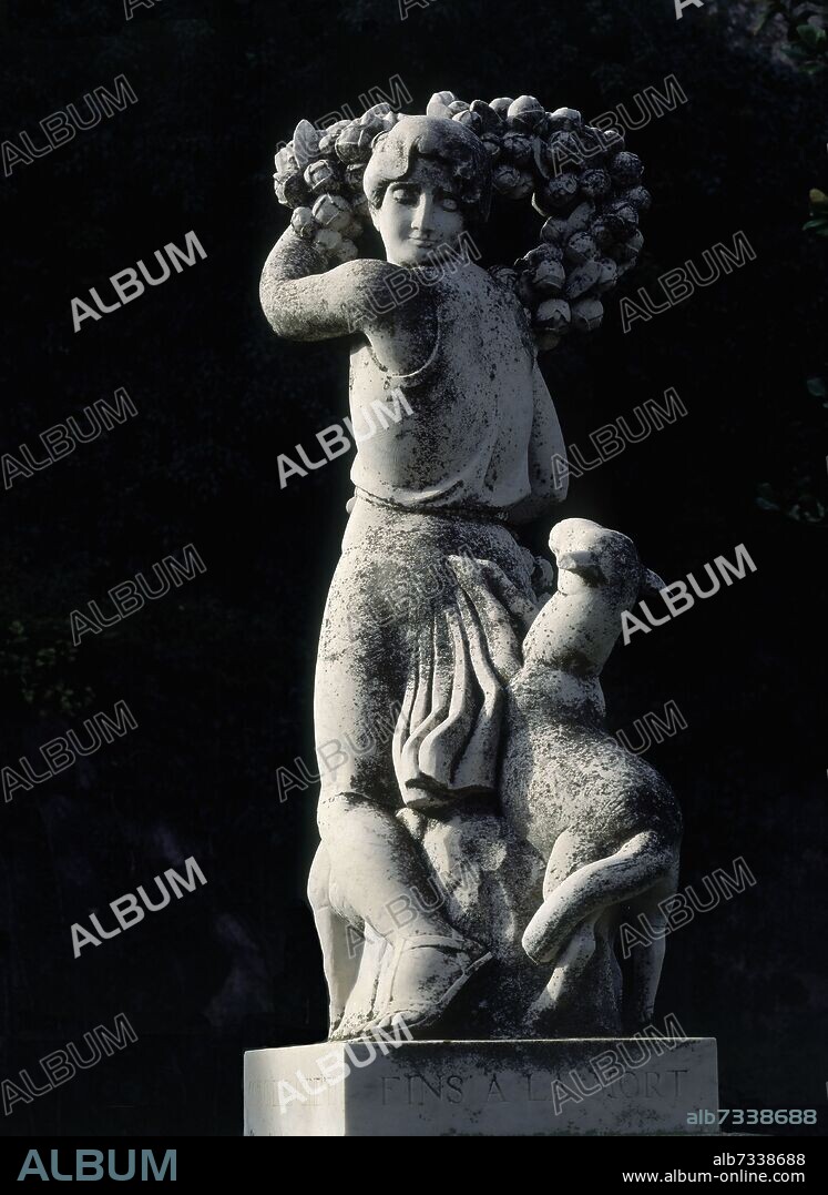 MANOLO HUGUE (1872-1945). JARDIN - ESCULTURA DEL BUEN PASTOR.