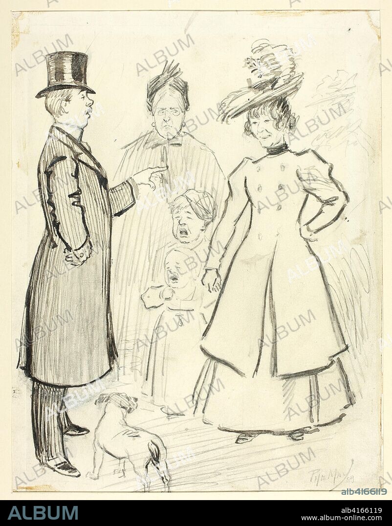 PHILIP WILLIAM MAY. Humorous Scene of London Life in the East End. Philipp William May; English, 1864-1903. Date: 1889. Dimensions: 258 × 198 mm. Pen and brown ink over graphite, with touches of white gouache, on ivory wove paper. Origin: England.