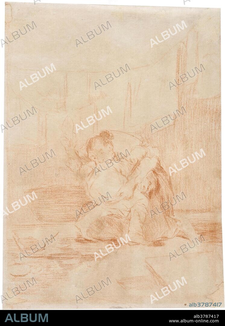 Francisco de Goya y Lucientes / 'Si quebró el cántaro'. Hacia 1797. Sanguina sobre papel avitelado, ahuesado, 194 x 141 mm.