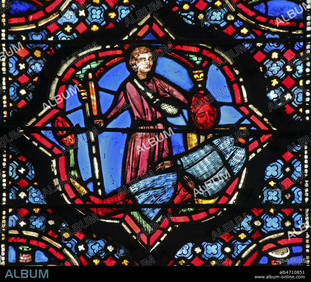 David coupe la tete de Goliath. Vitrail de la Sainte Chapelle datant du 13eme s. Photographie par Painton Cowen. Credit : Collection Cowen/KHARBINE-TAPABOR.