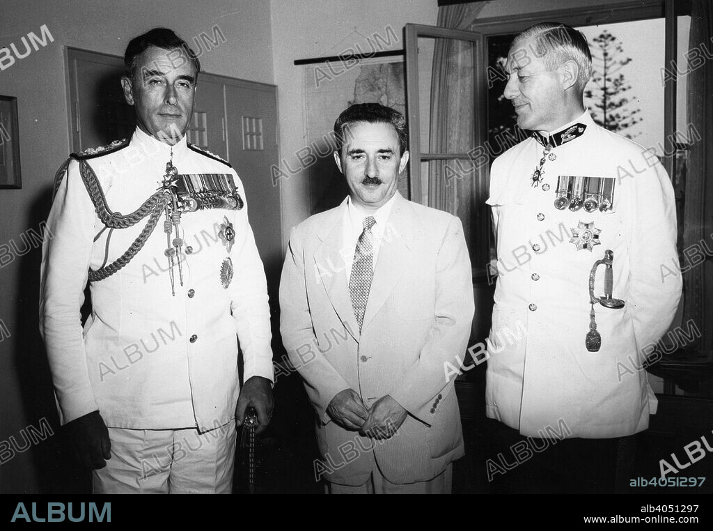 Lord Mountbatten (1900-1979), Viceroy of India, 1952. With Sir Francis Evans (British Minister) and Moshe Sharett (1894-1965), second Prime Minister of the State of Israel.