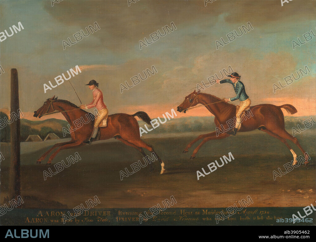 RICHARD ROPER. The Match between Aaron and Driver at Maidenhead, Aug. 1754: Aaron winning the Second Heat, c. 1754. Date/Period: Ca. 1754. Painting. Oil on canvas. Height: 889 mm (35 in); Width: 1,219 mm (47.99 in).