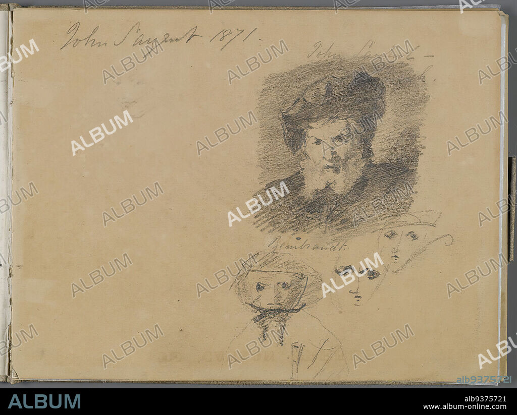 Sketchbook, John Singer Sargent, American, born Italy, 1856-1925, Graphite, charcoal, watercolor and white chalk on paper, 1871-1872, Sketchbook: 9 3/16 x 11 7/8 x 1/2 in., 23.3 x 30.2 x 1.3 cm, aHC8An, American, Aphrodite of Knidos, book, chamois, drawing, face, figure drawing, fine lines, goat, head, horse, oyzOU9, pencil drawing, portrait, pyramids, Sargent, sketch, sketchbook, study, volcano, wash.