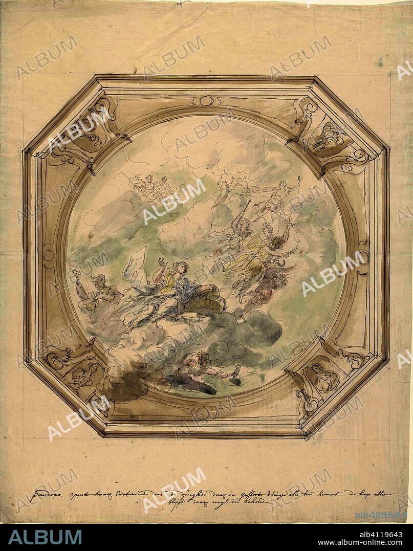 Design for a ceiling painting with Pandora's box. Draughtsman: Elias van Nijmegen. Dating: 1677 - 1755. Measurements: h 478 mm × w 381 mm.