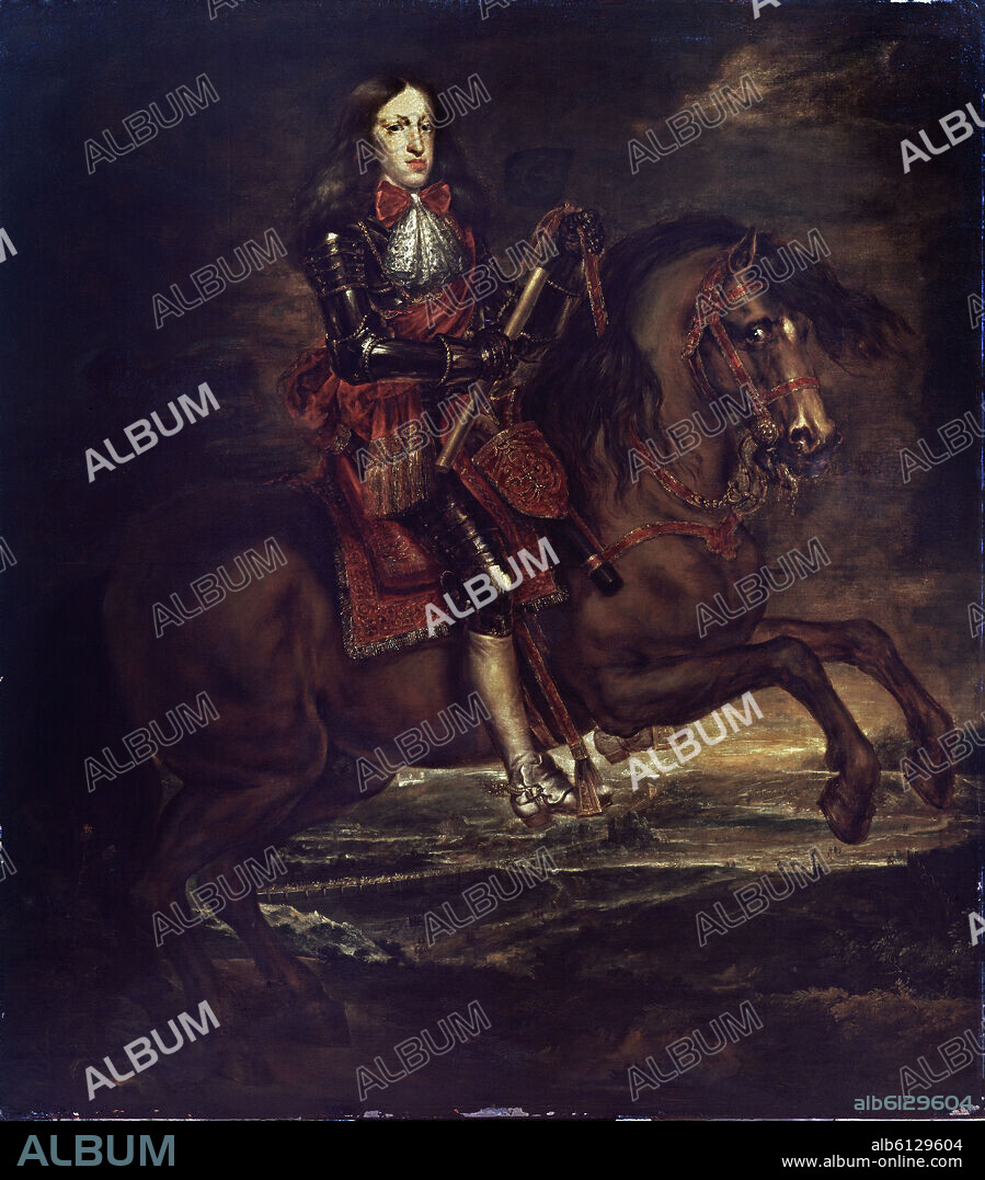JUAN DE CARREÑO MIRANDA (1614-1685). RETRATO ECUESTRE DE CARLOS II (1661-1700) - SIGLO XVII - BARROCO ESPAÑOL.